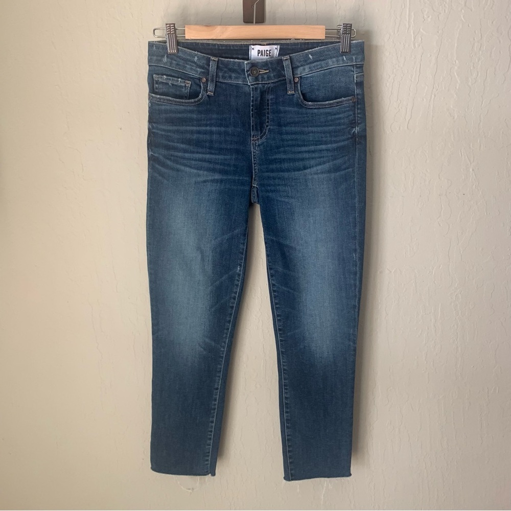 PAIGE Skyline Skinny Crop Mid-Rise Pico Jeans Raw Hem Size 27 - Picture 2 of 15